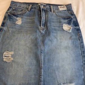 Blue ripped jean skirt